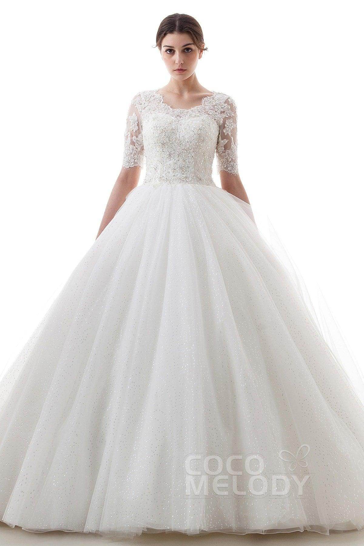 Princess Court Train Tulle Wedding Dress B14TB0056 - COCOMELODY